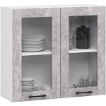 Seinale kinnitatav k&ouml;&ouml;gikapp-vitrin OLIWIA, 2 ust, valge/hall, 80 &times; 72 &times; 30,5 cm