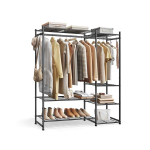 Avatud riidekapp SONGMICS, 7 riiulit, 2 toru, Must, 30 &times; 124,8 &times; 157,1 cm