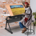 Reguleeritav joonistuslaud, tabureti ja 2 sahtliga, 119 &times; 60 &times; 73&ndash;98 cm