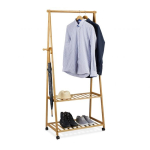 Ratastega ja 2 riiuliga riidenagi 166x84x45cm., helepruun/must