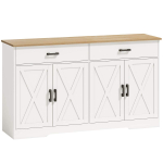 Puhvetkapp, 2 sahtlit, 2 kappi ja 3 riiulit, Valge/Tamm, 140 &times; 81 &times; 38,5 cm