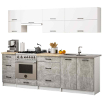 K&ouml;&ouml;gim&ouml;&ouml;bli komplekt OLIWIA G2, 10 ust ja 6 sahtlit, Valge/hall, 240 &times; 203 &times; 60 cm