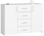 Kummut K45, 4 sahtlit ja 2 ust, valge, 110 &times; 80 &times; 35 cm