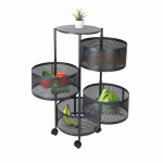 Ratastega hoiuriiul &bdquo;Relaxdays&ldquo;, 4 riiulit, 4 ratast, 2 pidurit, Must, &Oslash; 34 &times; 75 cm
