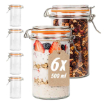 K&otilde;rged hermeetiliste kaantega klaaspurgid Relaxdays, 6 tk, 500 ml, 12 &times; 15 &times; 8 cm
