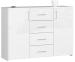 Kummut K45, 4 sahtlit, 2 ust, Valge, 110 &times; 80 &times; 35 cm