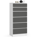 Kummut K60, 6 sahtlit, valge/hall, 60 &times; 130 &times; 40 cm