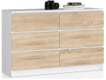 Kummut K120, 6 sahtlit, Valge/tamm, 120 &times; 77 &times; 40 cm