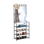 Riidenagi Relaxdays, 4 riiulitasandit, 8 topeltkonksu, Must, 59,5 &times; 150,5 &times; 25 cm