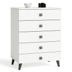 Kummut MOBI K05, 5 sahtlit, valge/must, 60 &times; 89 &times; 37 cm