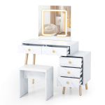 Meigilaud, LED-peegli, 5 sahtli ja taburetiga, 100 &times; 45 &times; 130 cm
