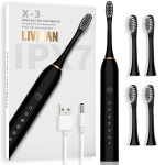 Suure j&otilde;udlusega elektriline hambahari LIVMAN X-3, 6 puhastusrežiimiga, USB-laadimine ja 4 hambaharja otsikut, 1,5 W, 500 mAh, must