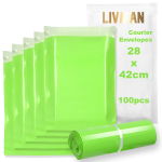 Plastikust isekleepuvad kulleri &uuml;mbrikud &ndash; kotid LIVMAN HY-12, 28x42 cm, 100 tk pakendis, helerohelised