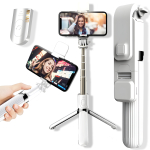 Selfikepp ("Selfie stick") LIVMAN L03s - mitmek&uuml;lgne selfikepp ja statiiv koos kaugjuhtimispuldi ja LED-valgustusega, 84 cm, valge
