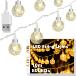 USB-toitega kristallpallidega LED-valguskett LIVMAN cxg004, 10 m, 80 LED, kollane