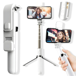 Selfie-pulk (&bdquo;Selfie stick&rdquo;) LIVMAN L03s &ndash; mitmek&uuml;lgne selfie-nipp ja statiiv koos kaugjuhtimispuldi ja LED-valgustusega, 84 cm, valge