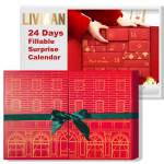 Kohandatav &uuml;llatuskingi kalender LIVMAN E01 koos paelaga ja 24 eri suurusega karbiga igaks s&uuml;ndmuseks, 28,5x40x10,7 cm, punane