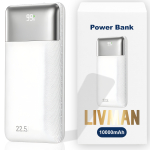 V&otilde;imsuspank LIVMAN RPP-5 &ndash; kiirlaadimise kaasaskantav aku &ndash; kahekordse v&auml;ljundiga v&otilde;imsuspank, 10000 mAh, 22,5 W, valge