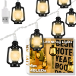USB-toitega mini retro laternate LED-valguskett LIVMAN cxg002, 6 m, 40 LED, kollane