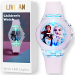 Lastekell LIVMAN KR-3257 multikaprintsessi motiiviga, v&auml;rviliste LED-valgustitega ja komplektis CR2025 patarei, roosa