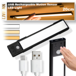 Juhtmevaba klambriga LED-valgusti LIVMAN BH-K32 koos liikumisanduriga &ndash; andurivalgustus, 20 cm, 3 W, USB-laetav, 3 valgustusv&auml;rvi režiimi, must