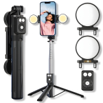 Selfi pulk ("Selfie stick") LIVMAN B12S &ndash; mitmek&uuml;lgne selfipulk ja statiiv koos kaugjuhtimispuldi ning LED-valgustusega, 1,1 m, must