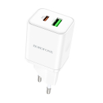 Borofone seinaklamber BN7 - USB + C t&uuml;&uuml;p - QC 3.0 PD 20W valge