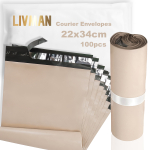 Pol&uuml;et&uuml;leenist plastist isekleepuvad kullersaadetiste &uuml;mbrikud-sokid LIVMAN LY-99, 22x34 cm, 100 tk pakendis, beežid
