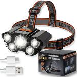 USB laetav LED pealamp LIVMAN L-T21 suure efektiivsusega 5 LED-iga, 4 valgustusrežiimiga ja 180&deg; reguleeritava valgusvihu nurgaga, 800mAh, 10W, 300 luumenit, must
