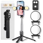 Selfie-pulk (&bdquo;Selfie stick&ldquo;) LIVMAN B12S &ndash; mitmek&uuml;lgne selfie-pulk ja statiiv koos kaugjuhtimispuldi ning LED-valgustusega, 1,1 m, must
