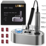 Lihvmasin LIVMAN UV-701 manik&uuml;&uuml;riks ja pedik&uuml;&uuml;riks USB-v&auml;ljundiga, 6 erinevat otsikut ja lihvimislintidega, 24 W, 40 000 p&ouml;&ouml;ret minutis, hall