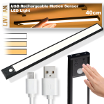 Juhtmevaba LED-lamp seinakinnitusega LIVMAN BH-K32 koos liikumisanduriga - andurivalgustus, 40 cm, 3 W, USB-laetav, 3 valgustusrežiimi, must