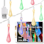 USB-toitega vihmapiiskade kujuga LED-valgusriba LIVMAN cxg003, 3 m, 20 LED-i, v&auml;rviline