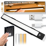 Juhtmevaba kl&otilde;psuga paigaldatav LED-lamp LIVMAN BH-K32 koos liikumisanduriga - sensori valgustus, 30 cm, 3 W, USB-laetav, 3 valgustusv&auml;rvi režiimi, must