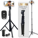 Selfipulk ("Selfie stick") LIVMAN Y050 - mitmek&uuml;lgne selfipulk ja statiiv koos kaugjuhtimispuldiga, 1,55 m, must