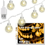 USB-toitega kristallkuulikeste LED-valgusriba LIVMAN cxg004, 6 m, 40 LED-i, kollane