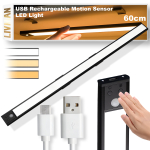 Juhtmeta klambriga LED-valgusti LIVMAN BH-K32 koos liikumisanduriga - sensorvalgus, 60 cm, 3 W, USB-laetav, 3 valgustusrežiimi, must