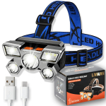 USB-laetav LED pealamp LIVMAN L-T10 LED suure kasuteguriga 5 LED-dioodiga, 4 valgustusrežiimiga ja 90&deg; reguleeritava valgusvihuga, 300mAh, 300 luumenit, must