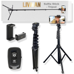 Selfipulk (&bdquo;Selfie stick&ldquo;) LIVMAN Y050 - mitmek&uuml;lgne selfipulk ja statiiv koos kaugjuhtimispuldiga, 1,55 m, must