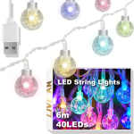 USB-toitega kristallist pallikeste LED-valgusriba LIVMAN cxg004, 6 m, 40 LEDi, v&auml;rviline