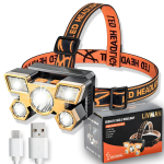 USB laetav LED otsmiklamp LIVMAN L-T10 LED 5 suure efektiivsusega LED-dioodiga, 4 valgustusrežiimiga ja 90&deg; reguleeritava valgusvihuga, 300 mAh, 300 luumenit, kuldne