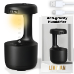 USB-toitel &otilde;huniisutaja LIVMAN LZ599 anti-gravitatsiooni tilgaefektiga, LED-kell ja sooja valguse &ouml;&ouml;lamp, ning 600 ml veepaak, must