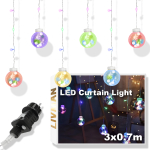 Elektrivooluga &uuml;mmarguse kujuga l&auml;bipaistvad LED-tuledega kardina valgustid LIVMAN CY-001, 3x0,7 m, v&auml;rvilised