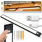 Juhtmeta klambriga LED-lamp LIVMAN BH-K32 koos liikumisanduriga - sensorvalgusti, 40 cm, 3 W, USB-laetav, 3 valgustusrežiimi, must