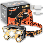 USB-laetav LED pealamp LIVMAN L-T10 LED suure efektiivsusega 5 LED-iga, 4 valgustusrežiimi ja 90&deg; reguleeritava kiirtenurgaga, 300 mAh, 300 luumenit, kuldne