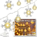 Elektritoitel LED-valgusti j&auml;&auml;purika ja kristallpallidega LIVMAN CY-002, 10 m, 100 LED-i, kollane