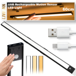 Juhtmeta seinaklambriga LED-valgusti LIVMAN BH-K32 koos liikumisanduriga - sensori-valgustus, 60 cm, 3 W, USB-laetav, 3 valgustusv&auml;rvi režiimi, must