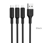 HOCO USB Soarer Soarer &uuml;he t&otilde;mbega kolm laadimiskaablit 3in1 (v&otilde;i iPhone Lightning 8-pin+Micro+Typ C) X25 must