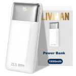 V&otilde;imsuspank LIVMAN RPP-5 - kiire laadimisega kaasaskantav aku - kahte v&auml;ljundit omav v&otilde;imsuspank, 10000 mAh, 22,5 W, valge
