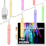 LIVMAN cxg001 USB toitel vihmapiiskade kujuga LED-valguskett, 10 m, 80 LED, v&auml;rviline